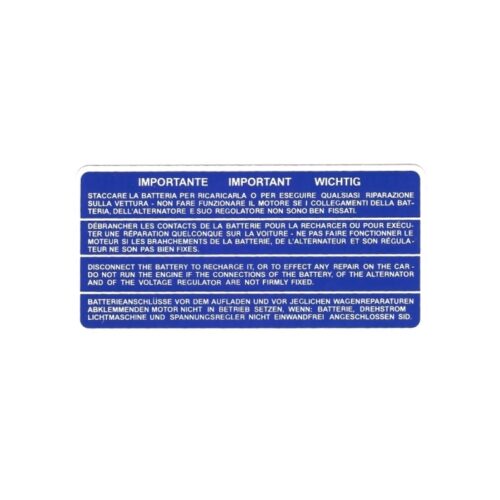 Adesivo Lancia Fulvia 2°serie avvertenze batteria