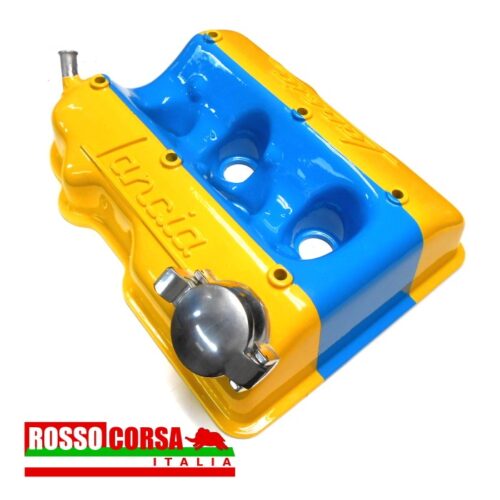Lancia Fulvia coperchio punterie con tappo rabbocco olio – giallo-blu