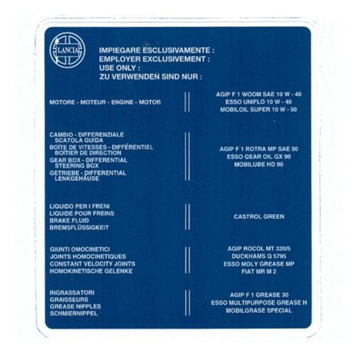 Adesivo Lancia Fulvia 1°serie liquidi