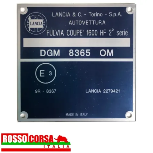 Aluminum identification plate for engine bay for Fulvia Coupè 1.6 HF 2nd series (818.740)