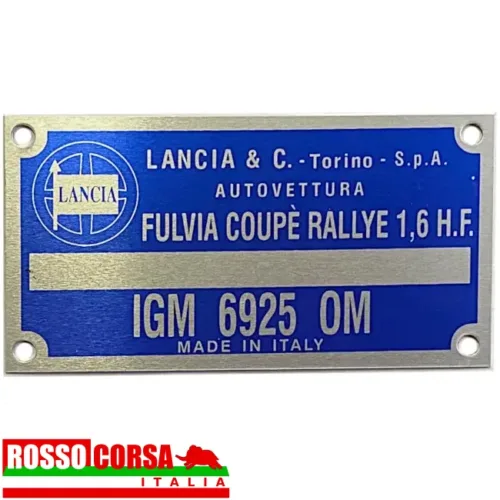 Aluminum identification plate for engine bay for Lancia Fulvia Rallye 1.6 HF 1st series (818.540 – IGM 6925)