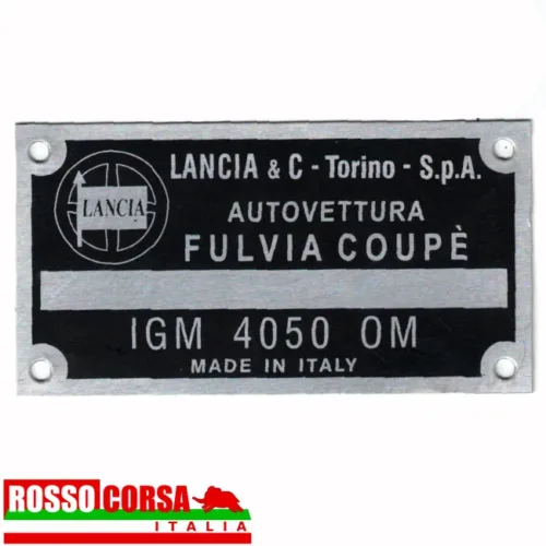 Targhetta alluminio identificativa nel vano motore per Lancia Fulvia Coupè 1.2  (818.130 – IGM 4050)