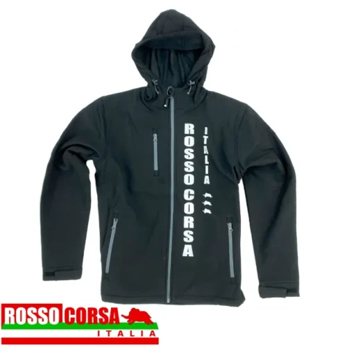 Giacca softshell due strati nera personalizzata logo Rosso Corsa Italia