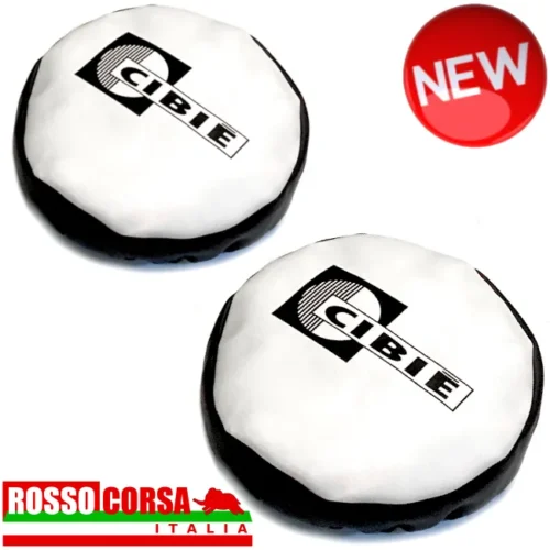 Coppia coperture finta pelle fari Cibié Oscar. Diametro 220 mm.
